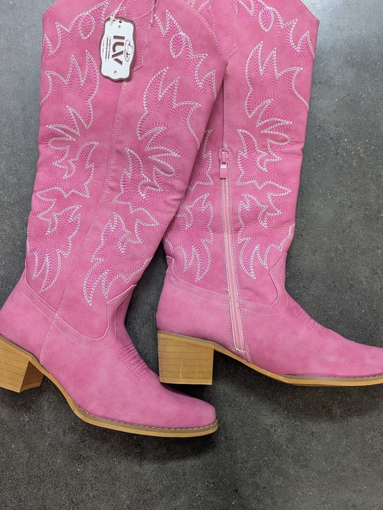 Shoes - Pink Suede Western Knee-High Boots